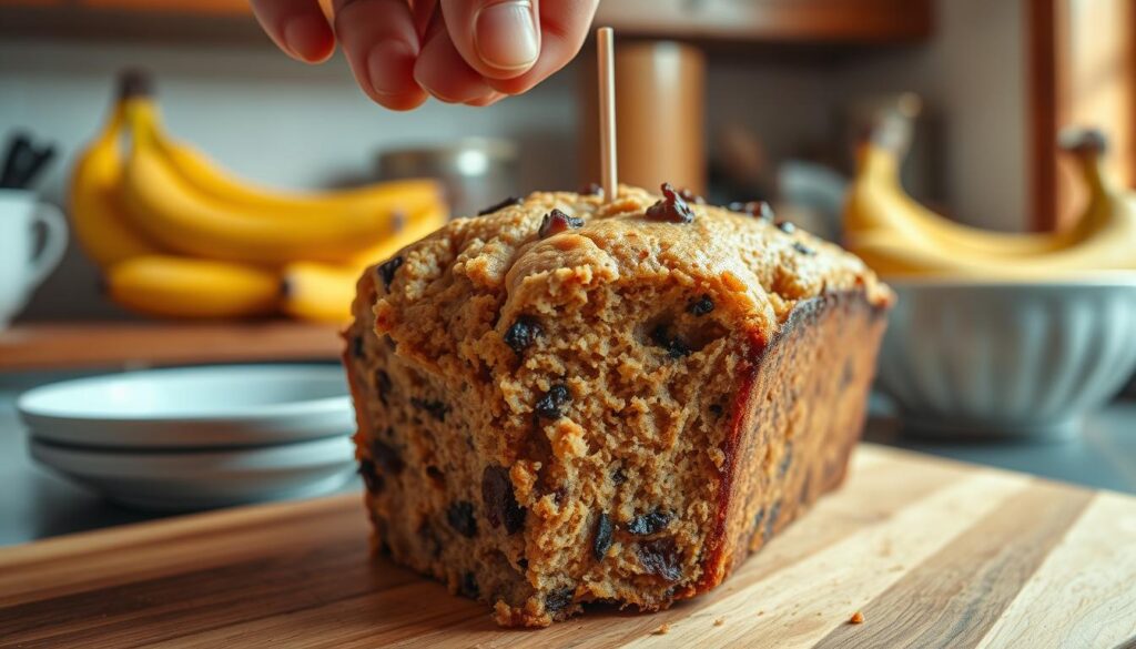 Checking banana bread doneness