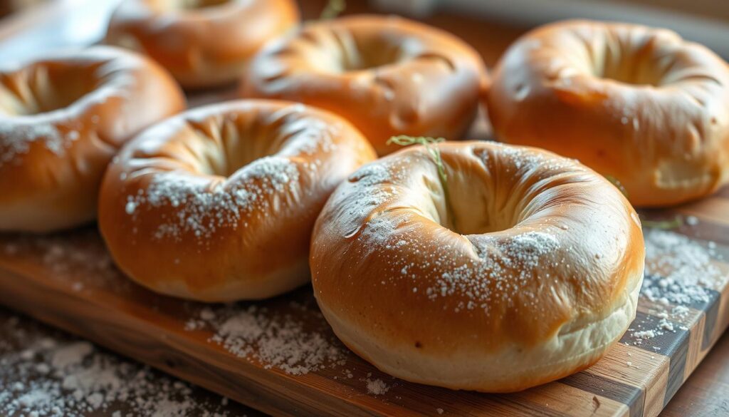 Freshly baked sourdough bagels