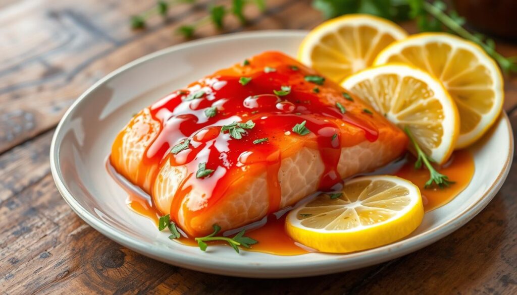 Smoked salmon with honey sriracha glaze