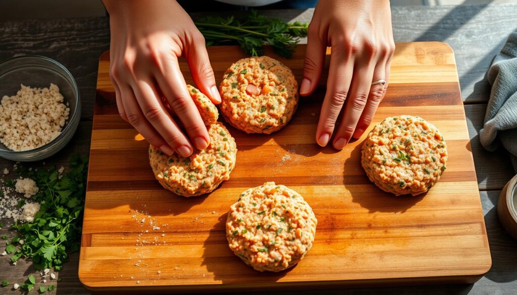 shaping salmon patties