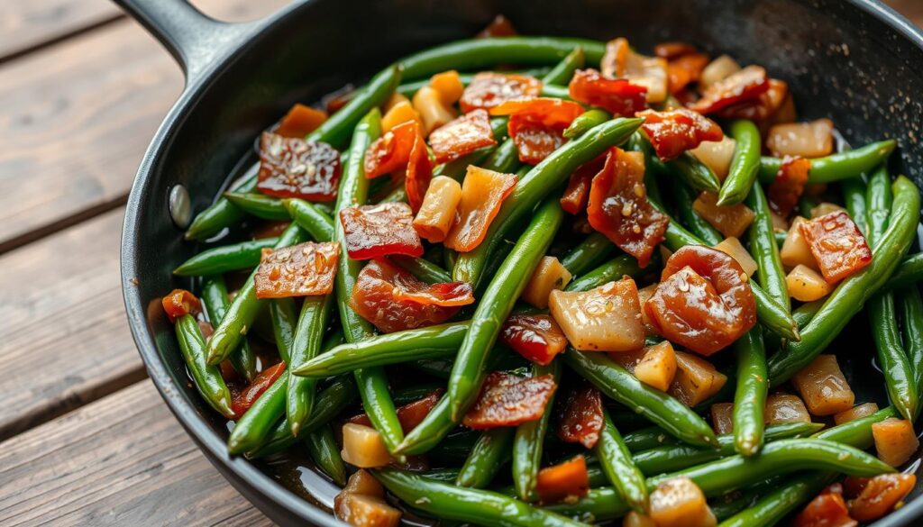 flavorful green bean and bacon skillet