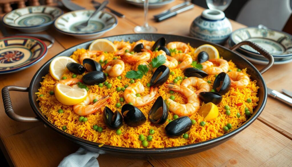 homemade paella presentation