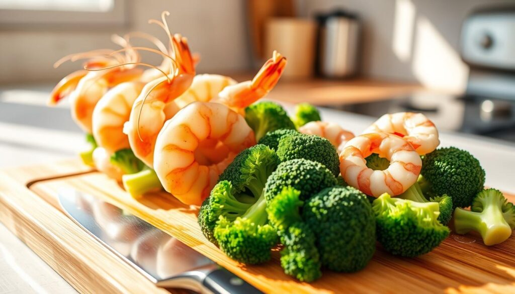 shrimp and broccoli preparation